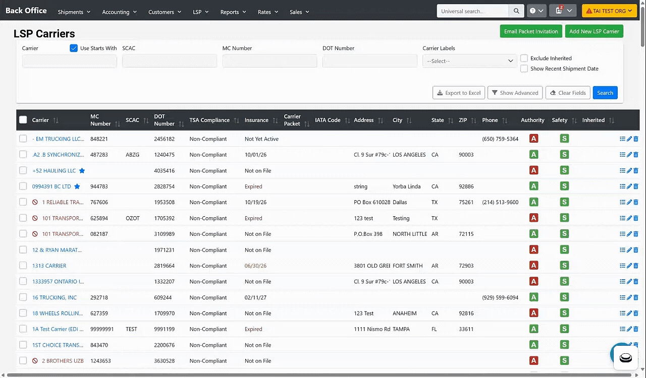 View Carrier Insurance Status and Expiration Details