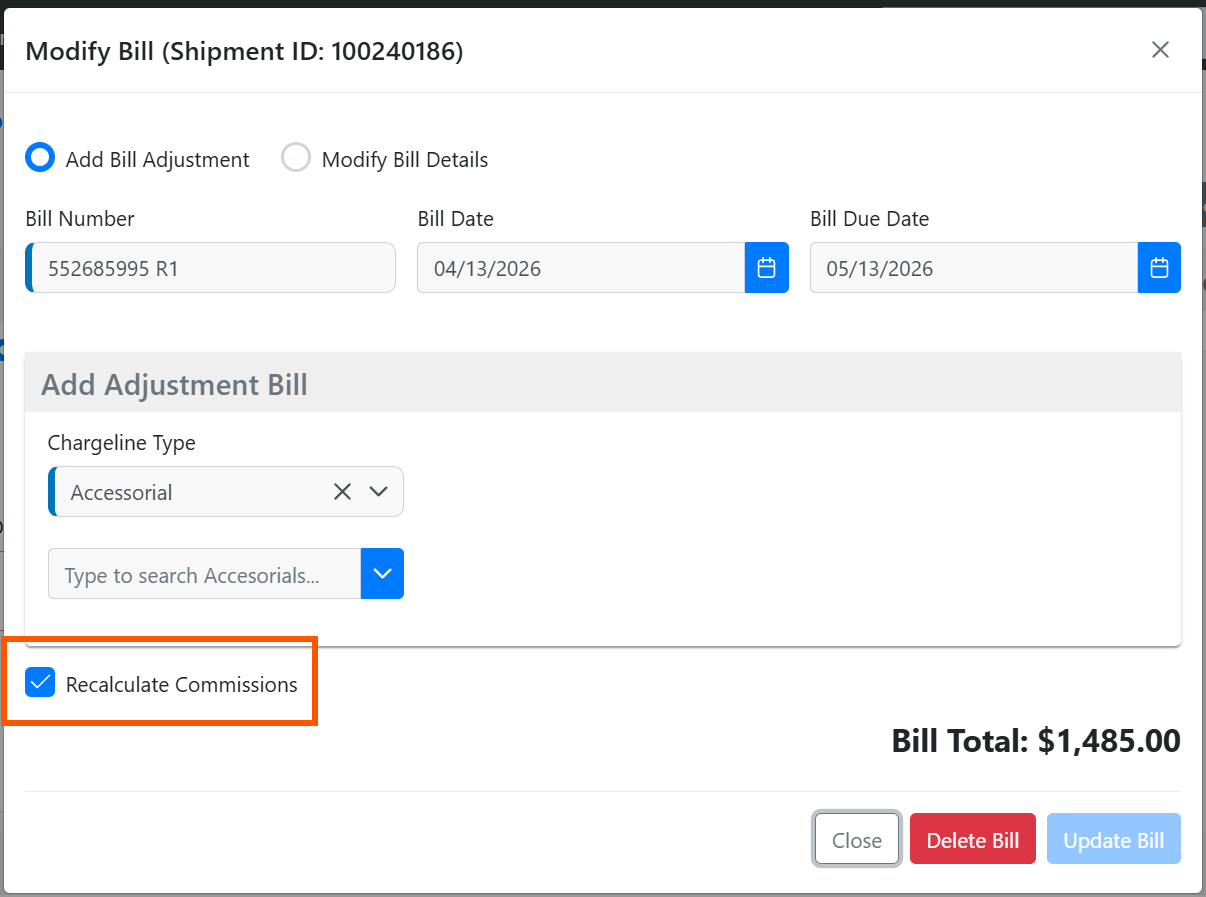 Leave on when the adjustment should flow into commission calculations.