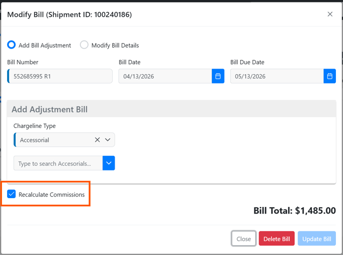 Leave on when the adjustment should flow into commission calculations.