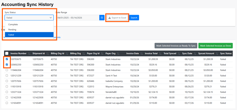 Accounting Sync History