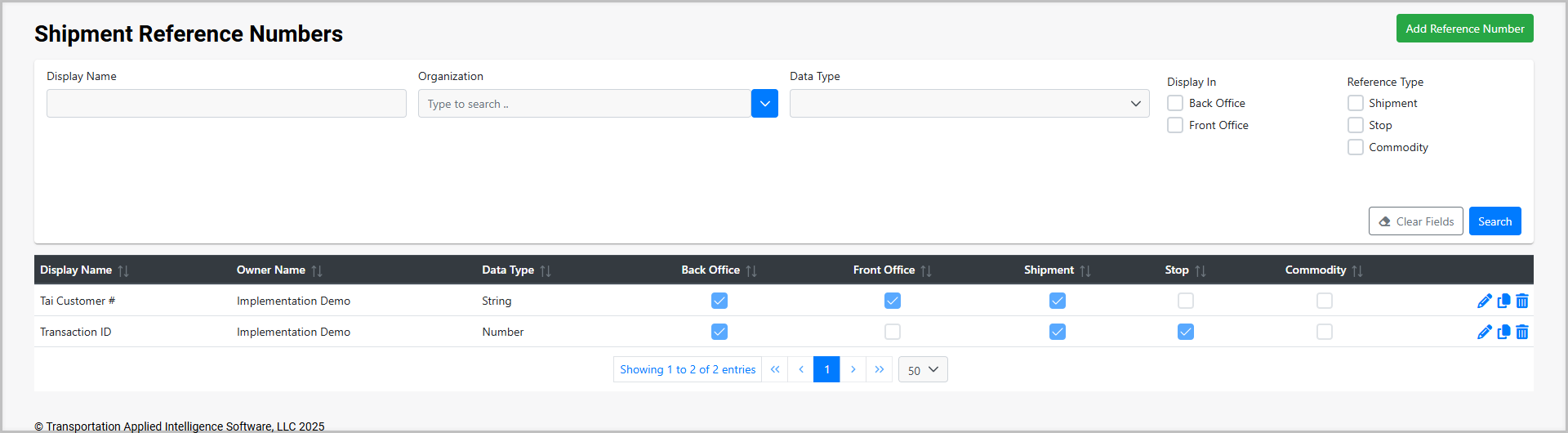 Custom Shipment Reference Numbers