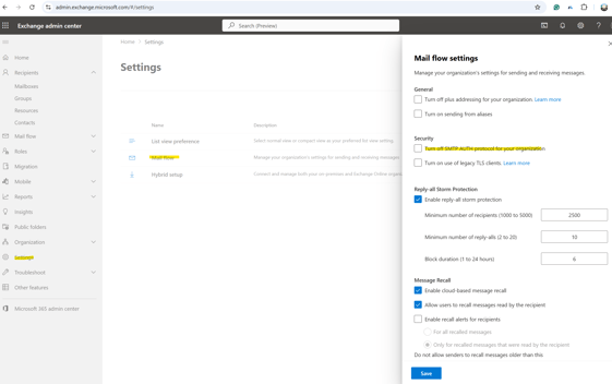 Exchange Online Admin Screenshot