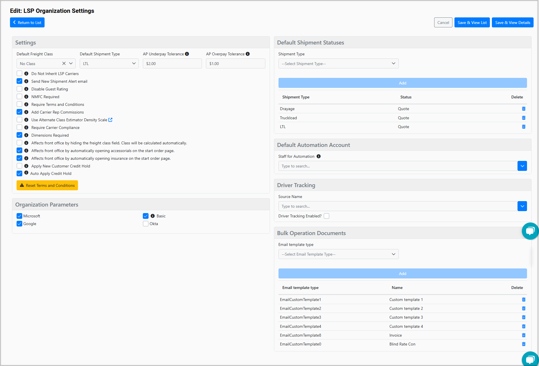 Organization Settings
