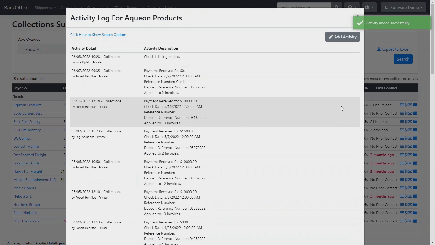 Screenshot from Collections Summary